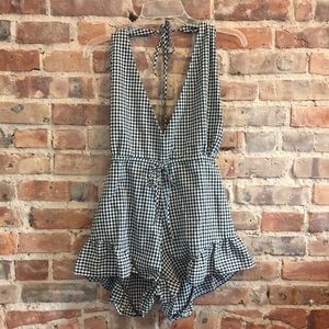 Gingham halter romper